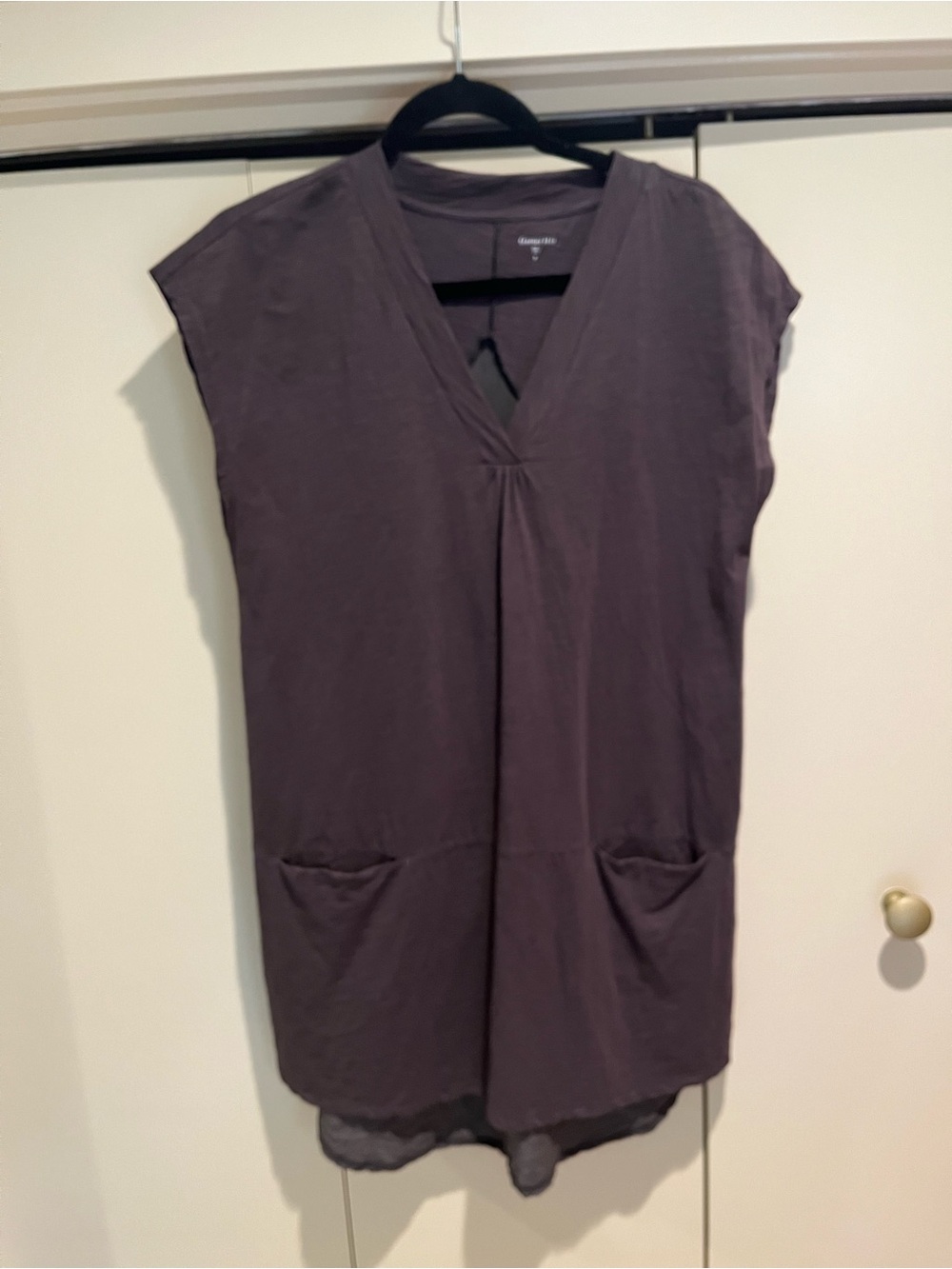 Garnet Hill Gray/Purple V-Neck Tunic with Front Pockets